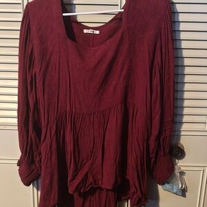Maurices Red Long Sleeve Pleated Blouse